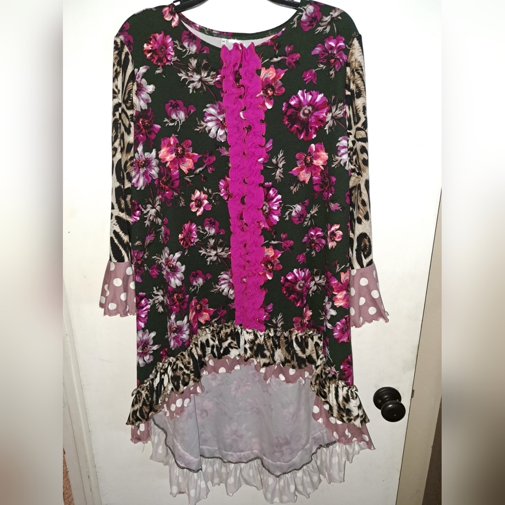 Floral and Animal Print Dress with Pink Accents